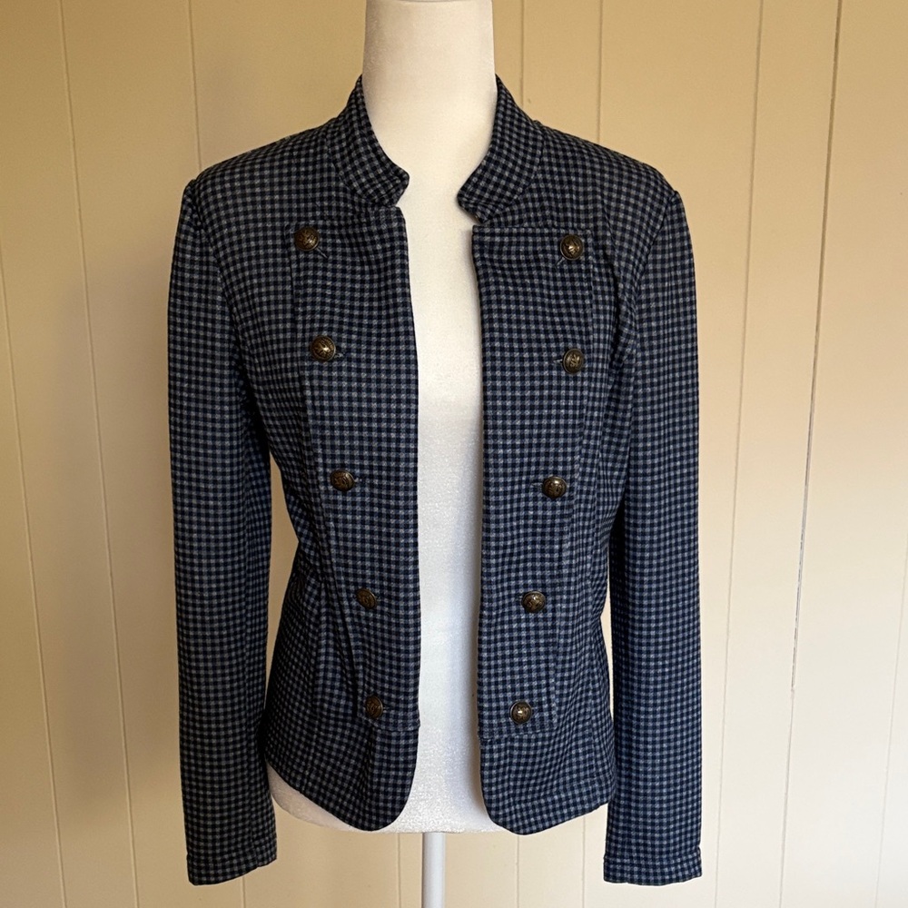 Tommy Hilfiger Blue Checkered Military-Style Blazer